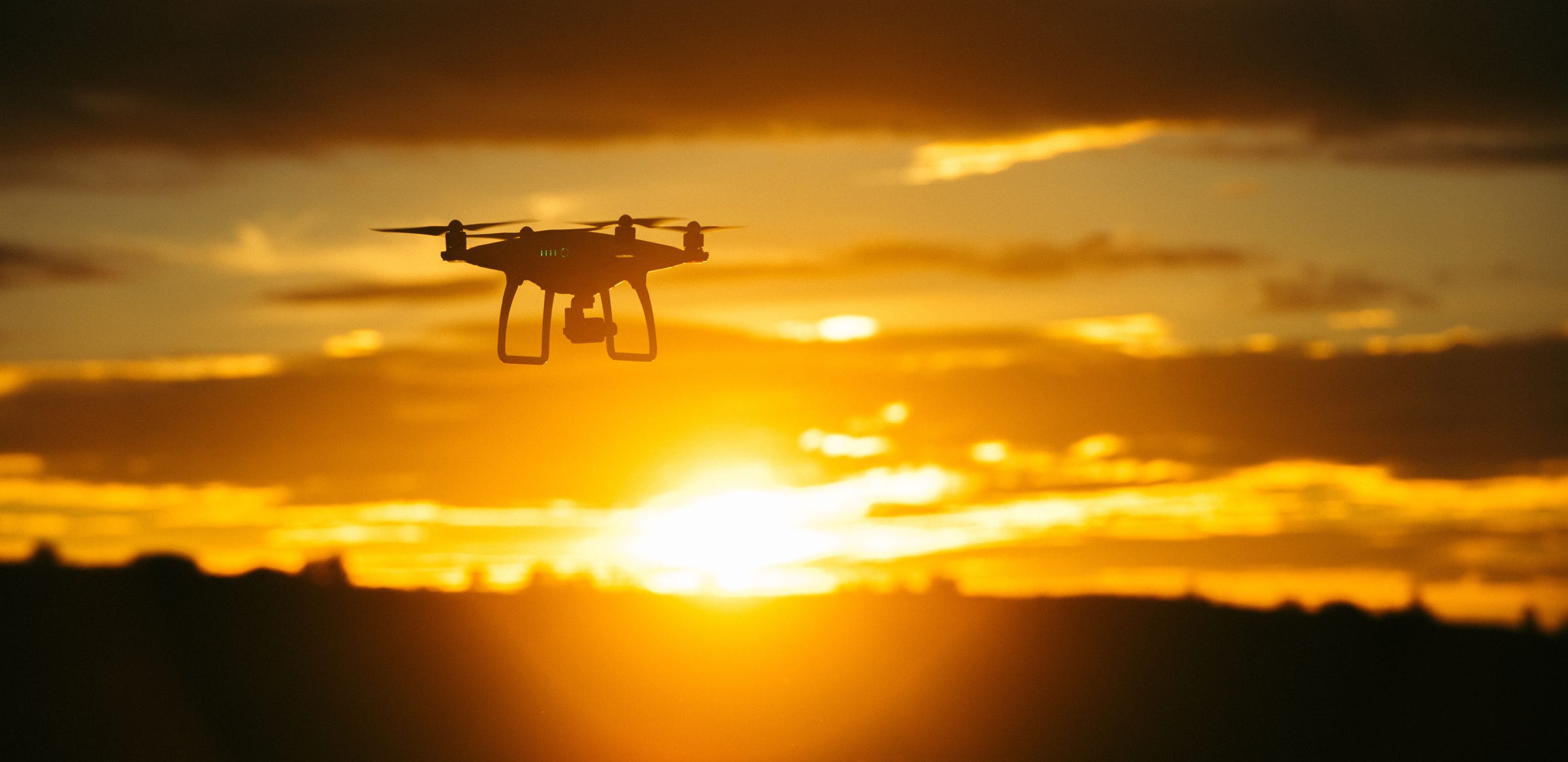 drone in the sunset
